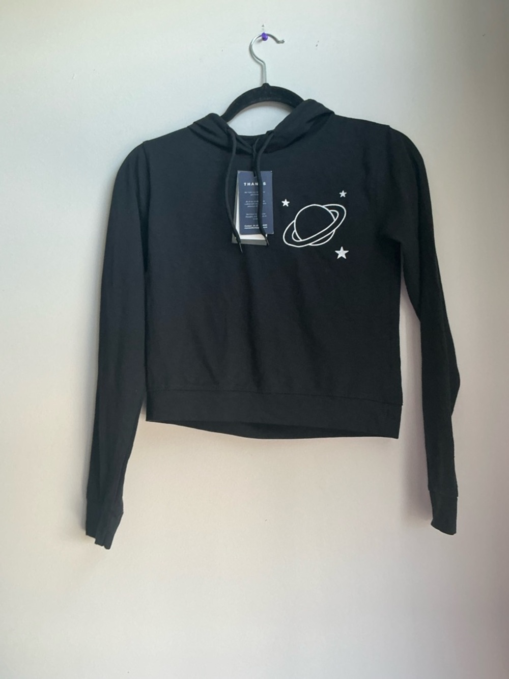 Maniac Black Cropped Hoodie Planet Graphic NWT Small